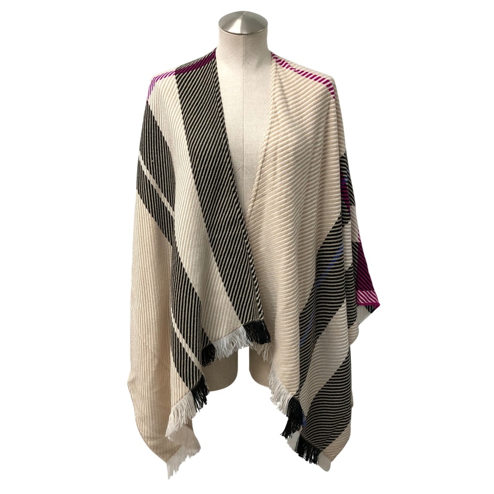 Maje Poncho Wrap Womens OS Multicolor Striped Wool Blend Boho Lagenlook